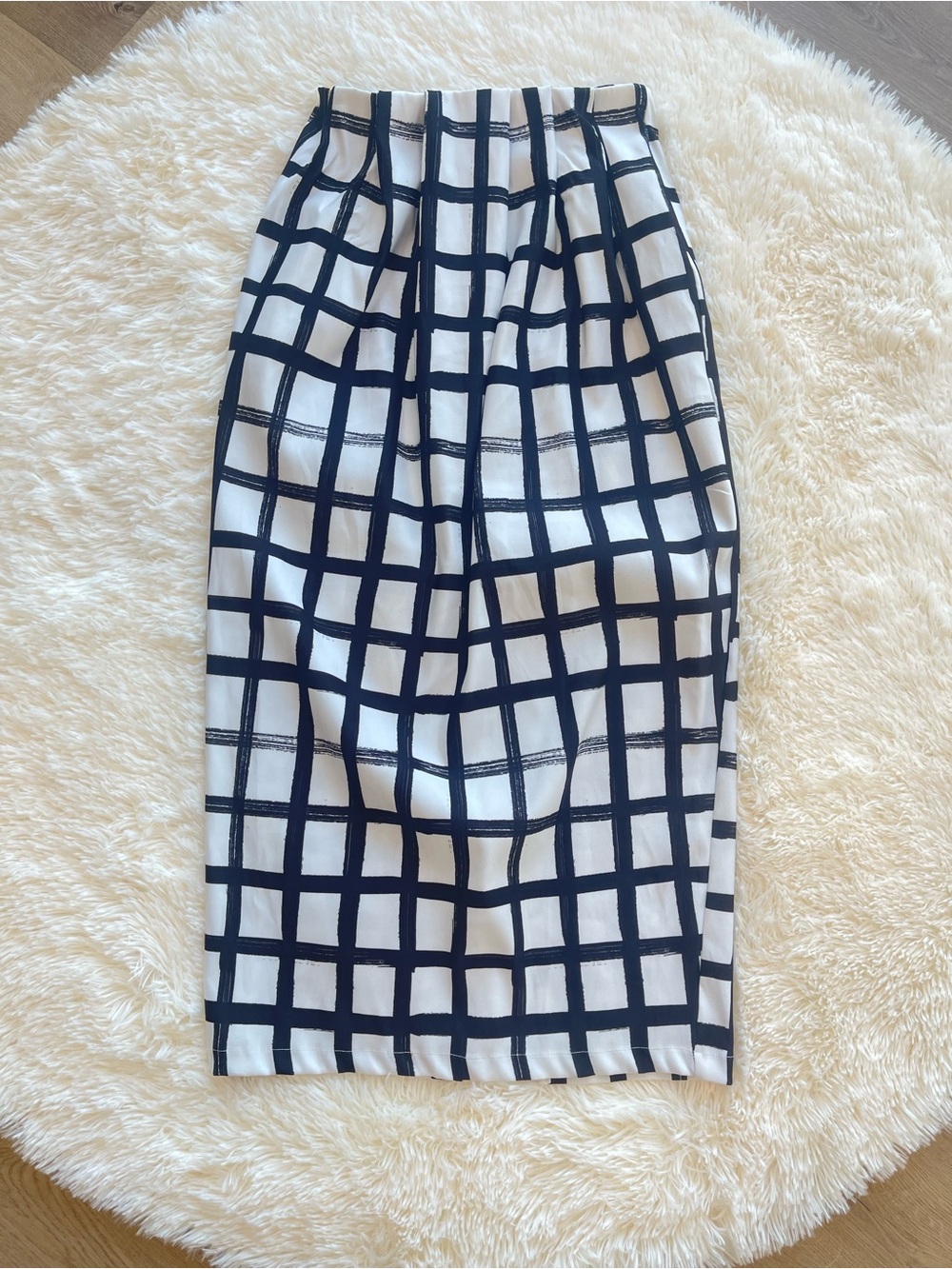 Zara Navy and White Grid Midi Skirt